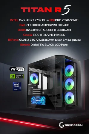 Game Garaj Titan R5 Intel U7 270K Plus RTX5080 32GB RAM 1TB SSD 360mm Sıvı Soğt FreeDOS Oyuncu OEM Paket