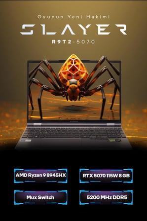 Game Garaj Slayer R9T2-5070 C5 AMD Ryzen 9 8945HX 32GB RAM 2TB SSD RTX5070 15.3" 180Hz QHD+ IPS FreeDOS Gaming Laptop