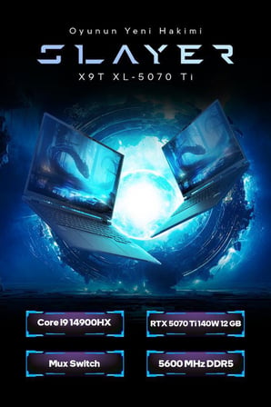 Game Garaj Slayer X9T XL-5070Ti C2 Intel Core i9 14900HX 16GB RAM 1TB SSD RTX5070Ti 18" 300Hz QHD+ IPS FreeDOS Gaming Laptop