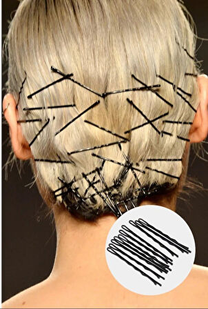 Technow Siyah %100 Metal Esnemez Dayanıklı Kadın Saç Tel Tokası 50 Adet 