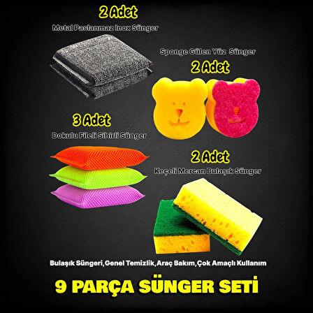 Technow 9 Parça Çok Amaçlı Genel Kullanım Mutfak Bulaşık Süngeri Yıkama Seti