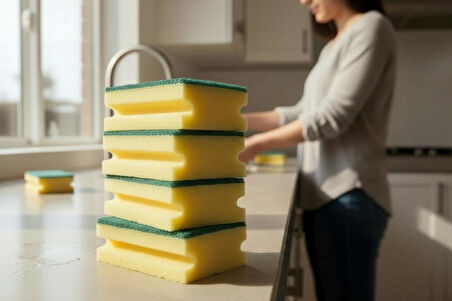 Technow Jumbo Büyük Boy Vip Kaliteli 14 x 7 cm Oluklu Bulaşık Süngeri 5 Adet