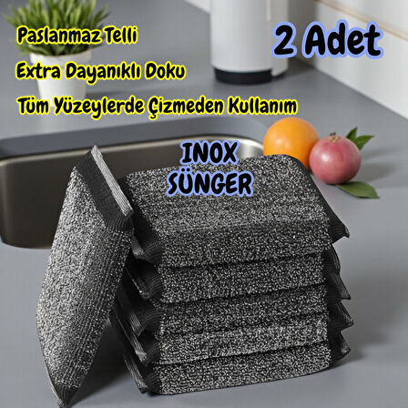 Technow Paslanmaz Çelik Sihirli Inox Yağ ve Kir Çözücü Tel Bulaşık Süngeri 2 Adet