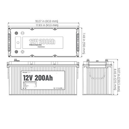 Pylontech 12V 200Ah Lityum Akü Bluetooth Haberleşmeli Lifepo4