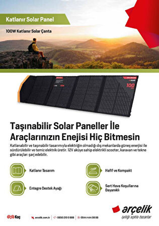 Arçelik Arclk-Fsb-100W – 4 Katlanır Taşınabilir Güneş Paneli