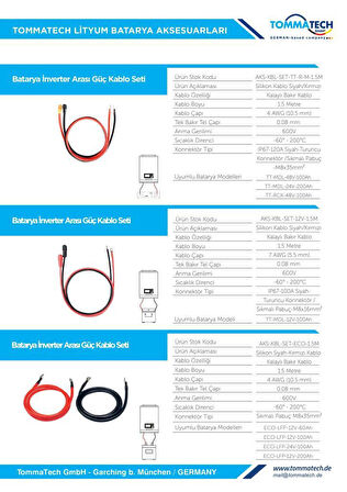 Tommatech Modular/Rack Serıes 25.6-51.2V Lfp Güç Kablo Seti