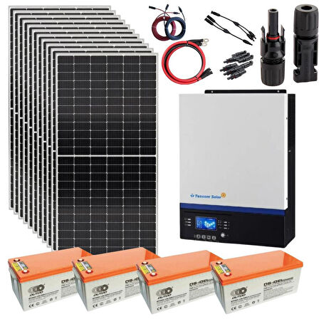 Güneş Enerjisi Hazır Solar Paket – 5Kw Mppt İnverter + 9X 550W Güneş Paneli + 4X 12V 200Ah Jel Akü