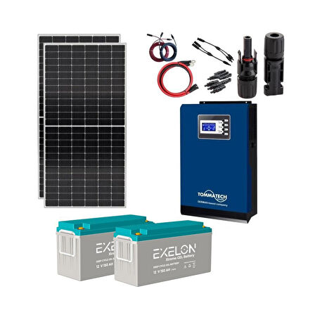 Güneş Enerjisi Hazır Solar Paket – 3Kw İnverter + 2X 450W Güneş Paneli + 2X 12V 150Ah Jel Akü