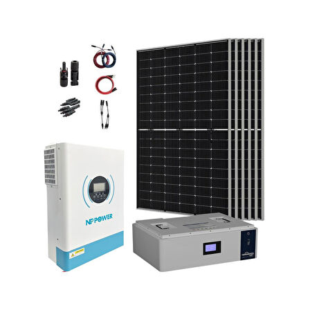 Güneş Enerjisi Bağ Evi Yüksek Kapasiteli Solar Paket 430w Güneş Paneli 5.5kw İnverter 5Kw Lityum Akü