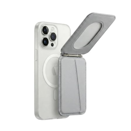 Magsafe Uyumlu Mıknatıslı Deri Cüzdan Kartlık Stand Özellikli Katlanabilir Telefon Cüzdanı Gri