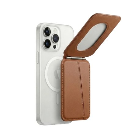 Magsafe Uyumlu Mıknatıslı Deri Cüzdan Kartlık Stand Özellikli Katlanabilir Telefon Cüzdanı Kahve