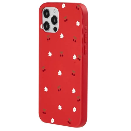 iPhone 15 Pro Kırmızı Lansman Renkli Silikon Kiraz ve Çiçek Desenli Kamera Korumalı Kılıf