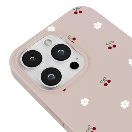 iPhone 12 Pro Max Pudra Lansman Renkli Silikon Kiraz ve Çiçek Desenli Kamera Korumalı Kılıf