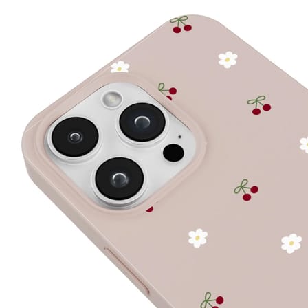 iPhone 11 Pro Max Pudra Lansman Renkli Silikon Kiraz ve Çiçek Desenli Kamera Korumalı Kılıf
