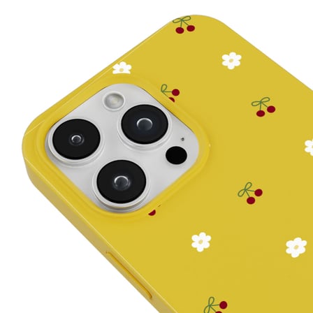 iPhone 11 Pro Max Sarı Lansman Renkli Silikon Kiraz ve Çiçek Desenli Kamera Korumalı Kılıf