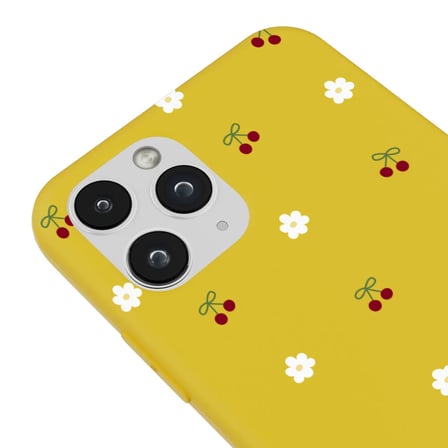iPhone 11 Pro Sarı Lansman Renkli Silikon Kiraz ve Çiçek Desenli Kamera Korumalı Kılıf
