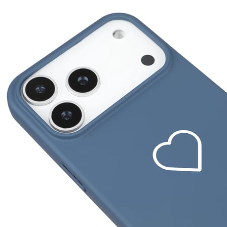 iPhone 17 Pro Max Lacivert Lansman Renkli Silikon Beyaz Kalp Desenli Kamera Korumalı Kılıf