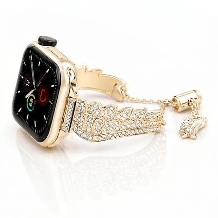 Watch Saat 44mm Açık Gold Renk Melek Kanadı Tasarımlı Şık Taşlı Kordon