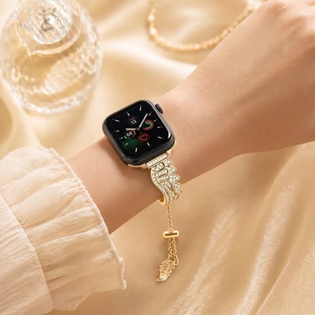Watch Saat 49mm Açık Gold Renk Melek Kanadı Tasarımlı Şık Taşlı Kordon