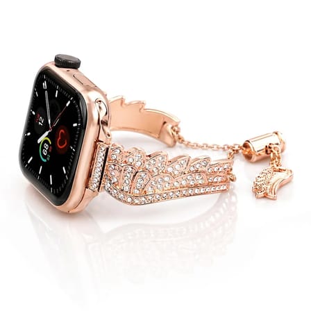 Watch Saat 45mm Gold Renk Melek Kanadı Tasarımlı Şık Taşlı Kordon