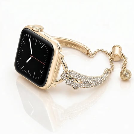 Watch Saat 42mm Açık Gold Jaguar Tasarımlı Şık Gold Taşlı Kordon