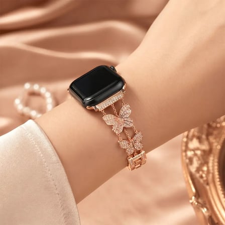 Watch Saat 44mm Gold Taşlı Zarif Kanat Tasarımlı Şık Kordon