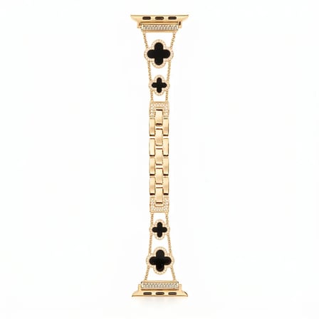 Watch Saat 45mm Açık Gold Taşlı Siyah Yonca Tasarımlı Şık Kordon