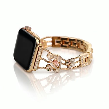 Watch Saat 42mm Gold Taşlı Kuğu Tasarımlı Şık Kordon