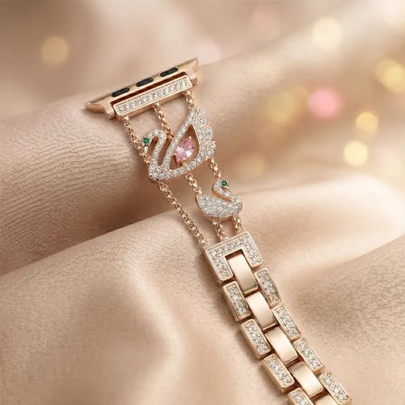 Watch Saat 42mm Gold Taşlı Kuğu Tasarımlı Şık Kordon