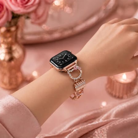 Watch Saat 49mm Gold Taşlı Kurdele Tasarımlı Şık Kordon