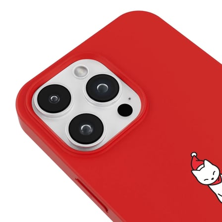 iPhone 16 Pro Kırmızı Lansman Renkli Silikon New Year Kedi Tasarımlı Premium Kılıf