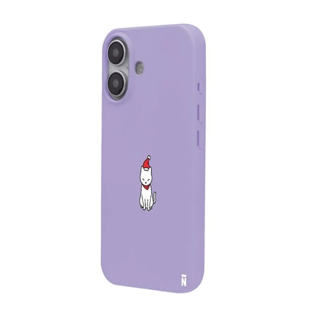 iPhone 16 Plus Lila Lansman Renkli Silikon New Year Kedi Tasarımlı Premium Kılıf