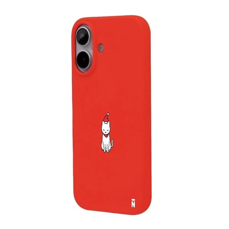 iPhone 16 Plus Kırmızı Lansman Renkli Silikon New Year Kedi Tasarımlı Premium Kılıf