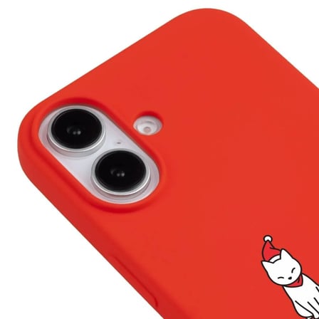 iPhone 16 Plus Kırmızı Lansman Renkli Silikon New Year Kedi Tasarımlı Premium Kılıf
