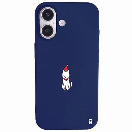 iPhone 16 Plus Lacivert Lansman Renkli Silikon New Year Kedi Tasarımlı Premium Kılıf