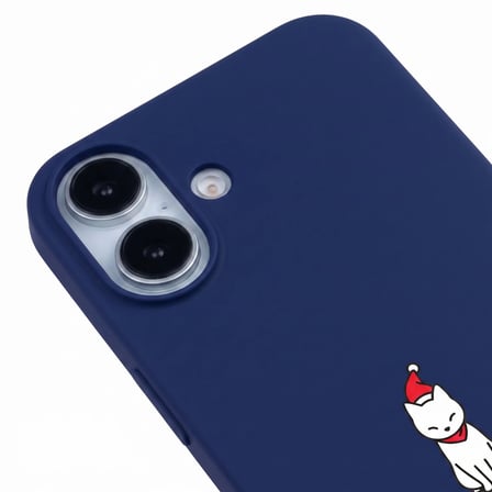 iPhone 16 Plus Lacivert Lansman Renkli Silikon New Year Kedi Tasarımlı Premium Kılıf