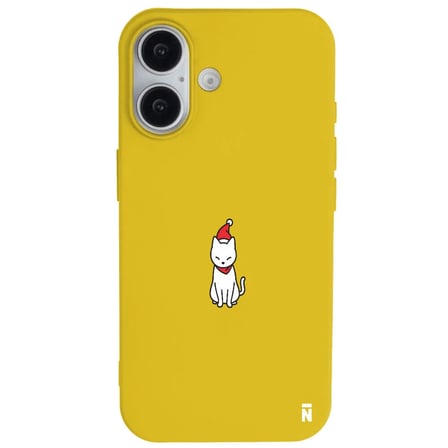 iPhone 16 Sarı Lansman Renkli Silikon New Year Kedi Tasarımlı Premium Kılıf