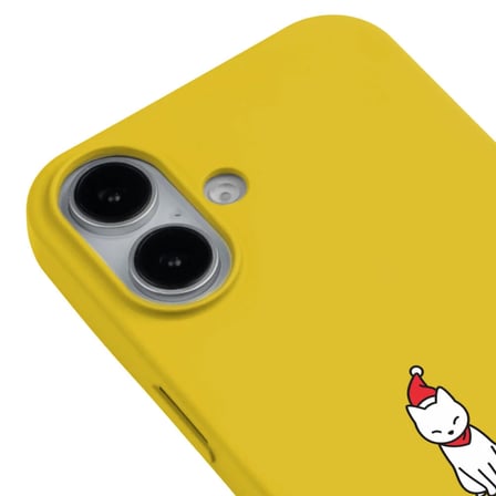 iPhone 16 Sarı Lansman Renkli Silikon New Year Kedi Tasarımlı Premium Kılıf