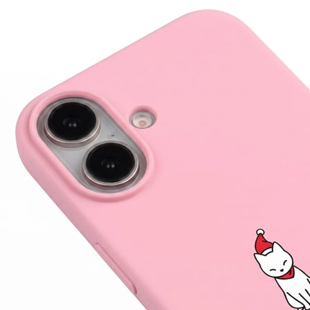 iPhone 16 Pembe Lansman Renkli Silikon New Year Kedi Tasarımlı Premium Kılıf