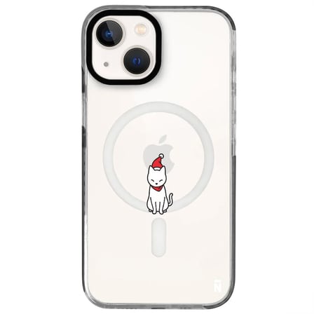 iPhone 15 Plus Yanları Siyah Magsafe Arty Şeffaf New Year Kedi Tasarımlı Premium Kılıf