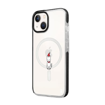 iPhone 15 Plus Yanları Siyah Magsafe Arty Şeffaf New Year Kedi Tasarımlı Premium Kılıf