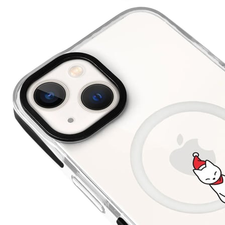 iPhone 15 Plus Yanları Siyah Magsafe Arty Şeffaf New Year Kedi Tasarımlı Premium Kılıf