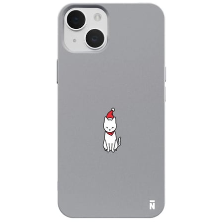 iPhone 14 Gri Lansman Renkli Silikon New Year Kedi Tasarımlı Kamera Korumalı Kılıf