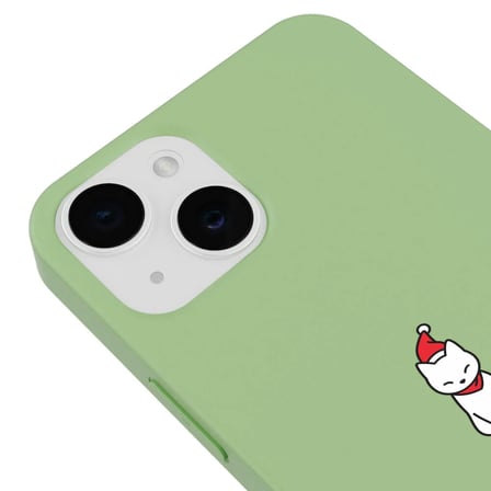 iPhone 12 Yeşil Lansman Renkli Silikon New Year Kedi Tasarımlı Kamera Korumalı Kılıf