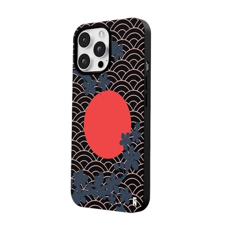 iPhone 16 Pro Max Siyah Lansman Renkli Silikon Japon Güneşi Tasarımlı Premium Kılıf