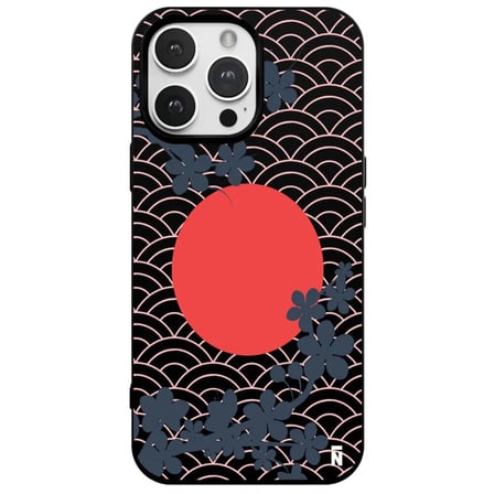 iPhone 16 Pro Siyah Lansman Renkli Silikon Japon Güneşi Tasarımlı Premium Kılıf