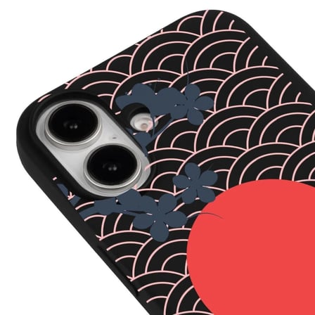 iPhone 17 Siyah Lansman Renkli Silikon Japon Güneşi Tasarımlı Premium Kılıf