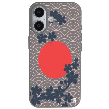 iPhone 17 Gri Lansman Renkli Silikon Japon Güneşi Tasarımlı Premium Kılıf