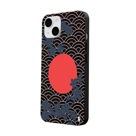 iPhone 15 Plus Siyah Lansman Renkli Silikon Japon Güneşi Tasarımlı Kamera Korumalı Kılıf