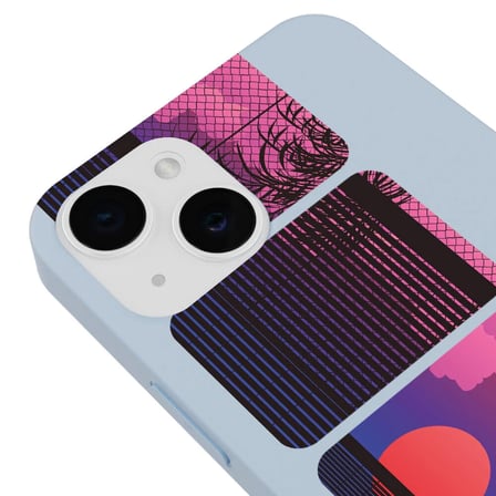 iPhone 14 Mavi Lansman Renkli Silikon Windows Series Tasarımlı Kamera Korumalı Kılıf